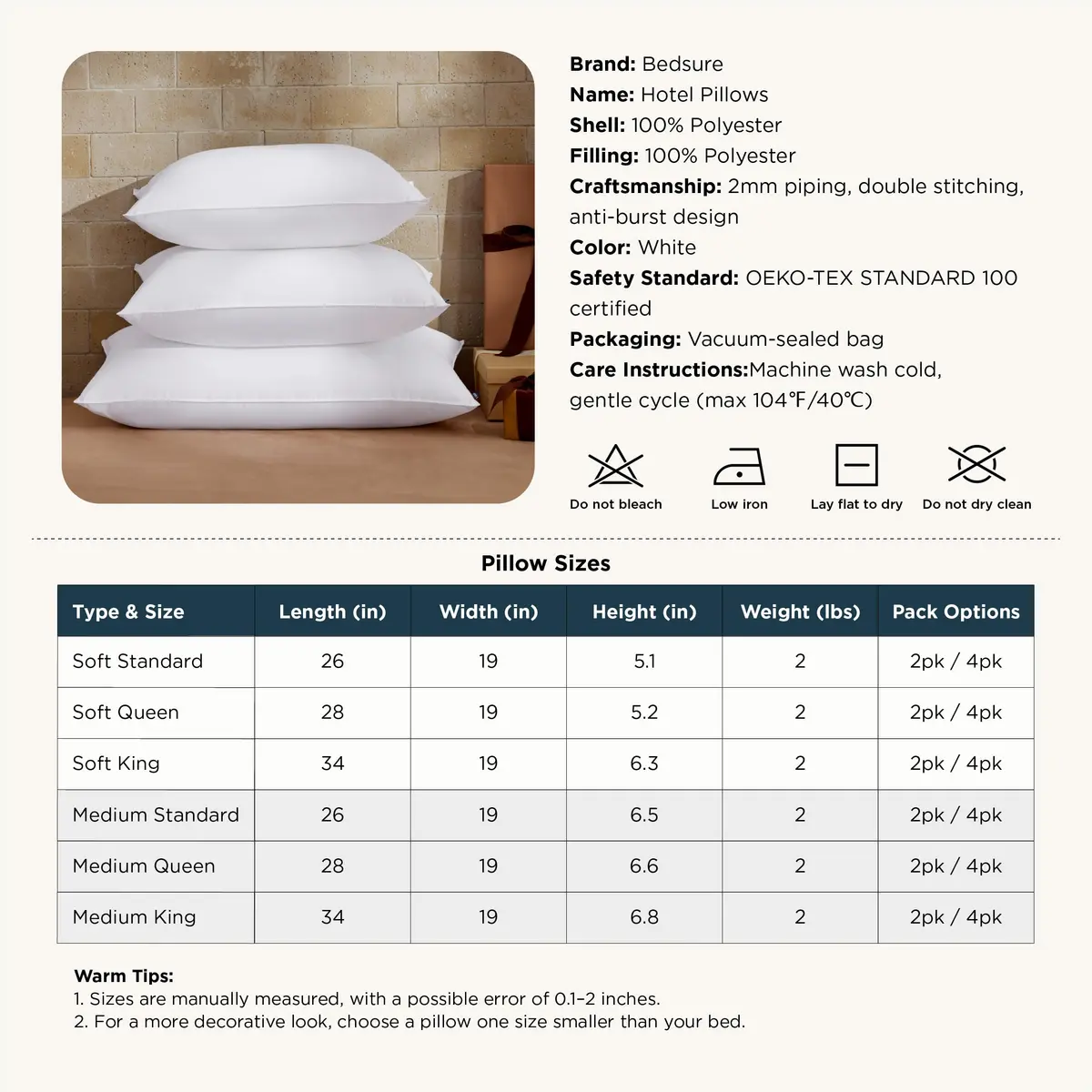 Bedsure Pillow Set of 2 | Hotel Quality, Supportive & Breathable, 20x26in, White - view 7