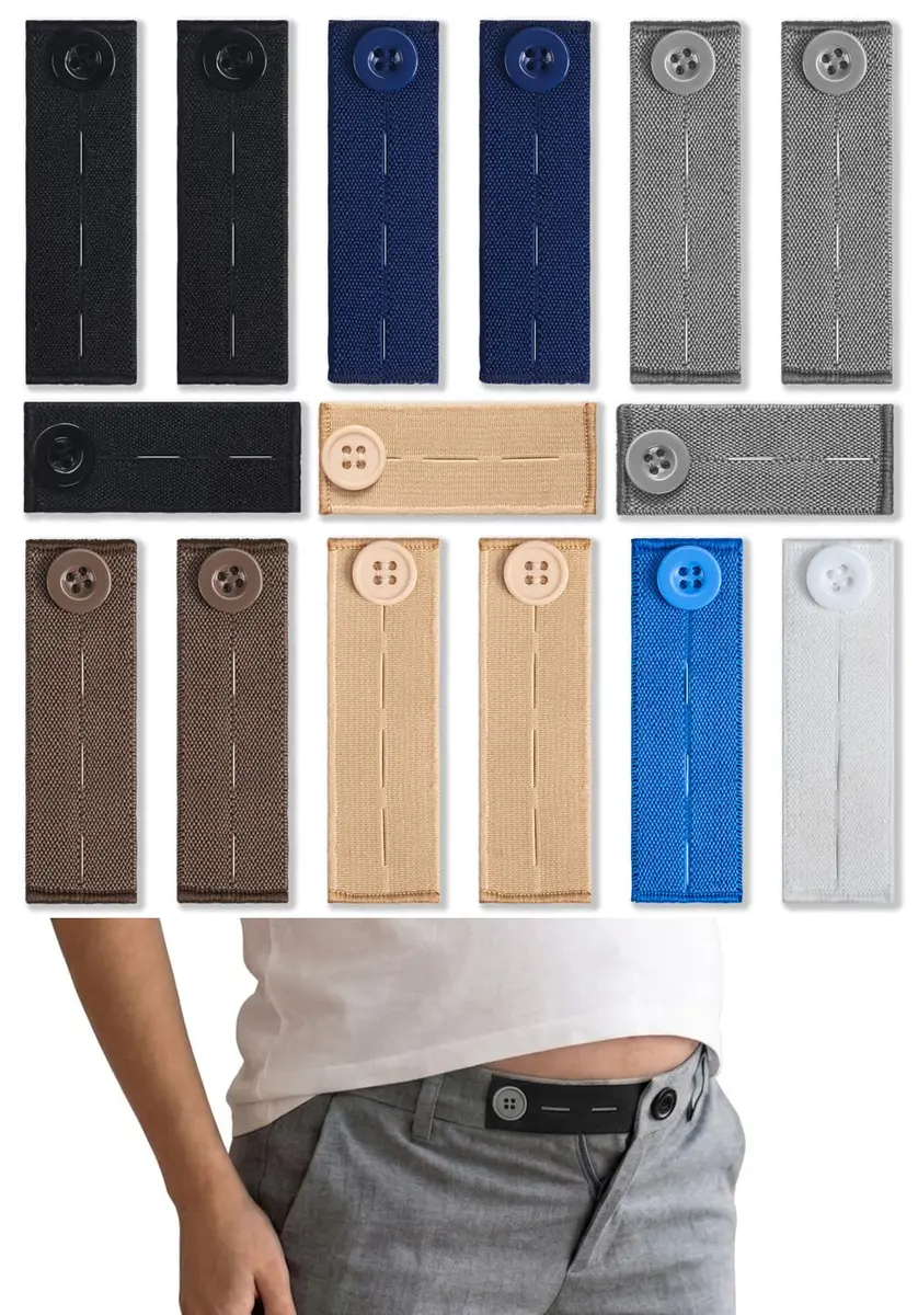 YUANHANG Adjustable Elastic Button Extender for Pants | 15 Pcs, 7 Colors, 2 Lengths, Suitable for Women & Men - main product image