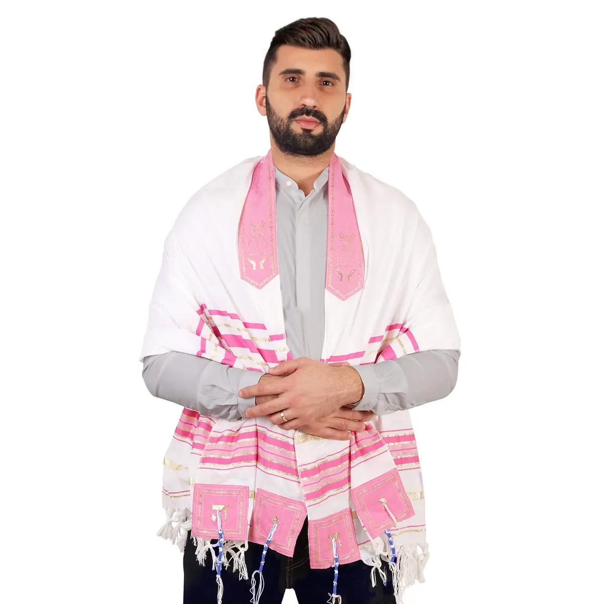 HalleluYAH Prayer Shawl XL 72x36 Inches | Hebrew Blessings & Traditional Symbols - view 3
