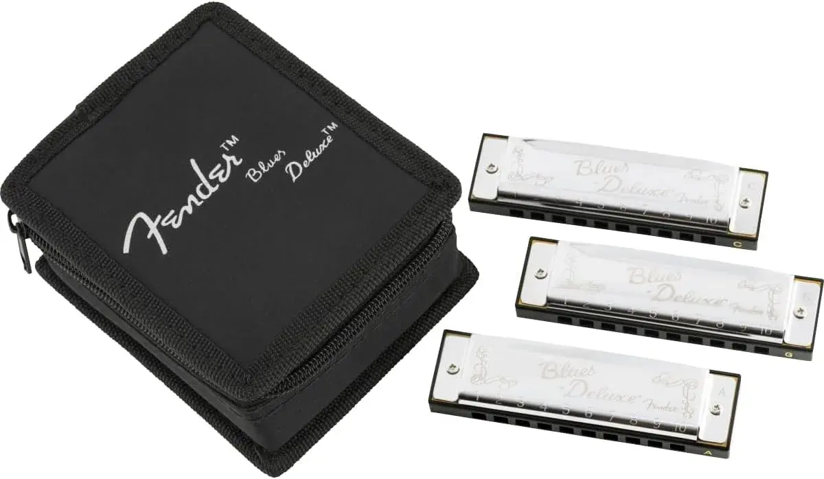 Fender Blues Deluxe Harmonica 3-Pack (Keys C, G, A) | Diatonic 10-Hole with Case - main product image