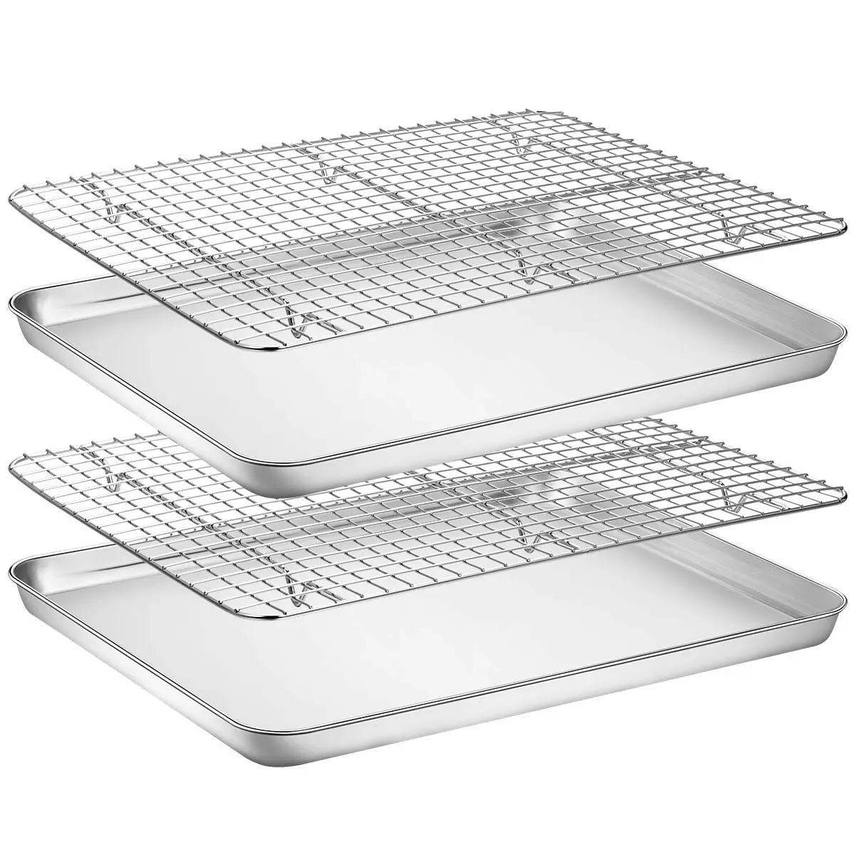 Wildone Stainless Steel Baking Sheet with Rack Set [2 Pans + 2 Racks] 40.7 x 30.8 cm (16 x 12 Inch) | Heavy Duty Non-Toxic Baking & Cooling - main product image