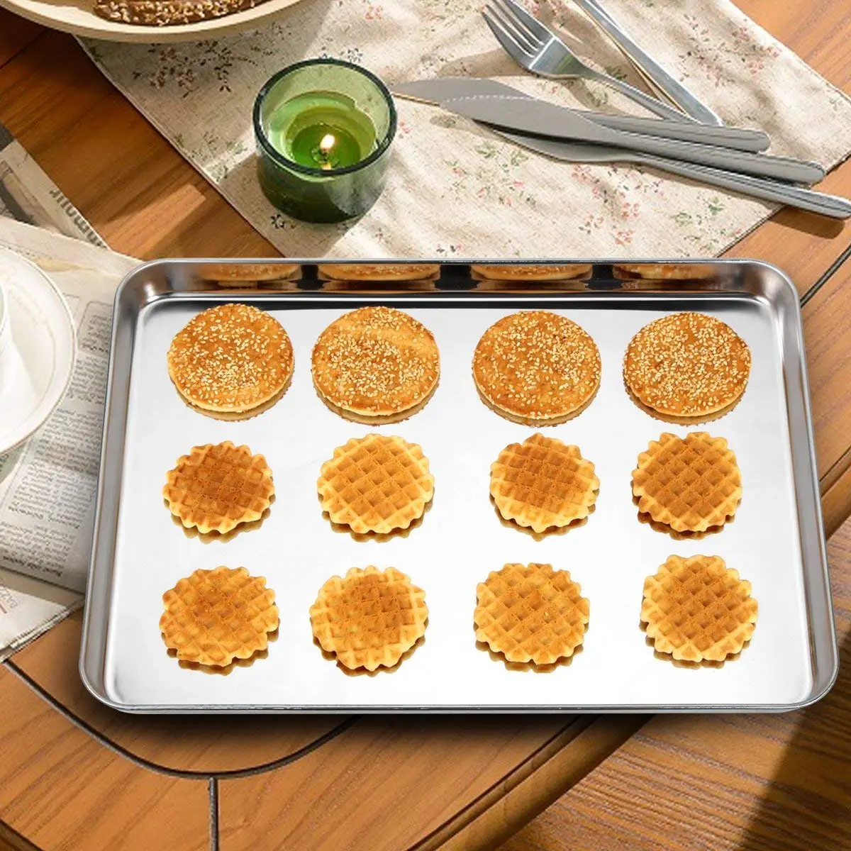 Wildone Stainless Steel Baking Sheet with Rack Set [2 Pans + 2 Racks] 40.7 x 30.8 cm (16 x 12 Inch) | Heavy Duty Non-Toxic Baking & Cooling - view 5