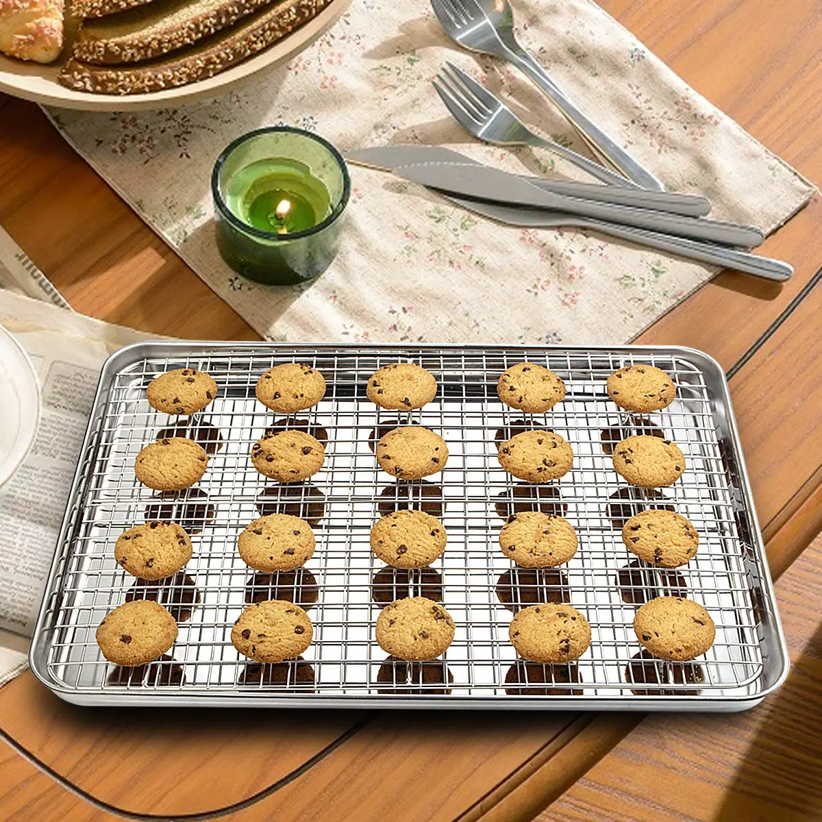 Wildone Stainless Steel Baking Sheet with Rack Set [2 Pans + 2 Racks] 40.7 x 30.8 cm (16 x 12 Inch) | Heavy Duty Non-Toxic Baking & Cooling - view 7