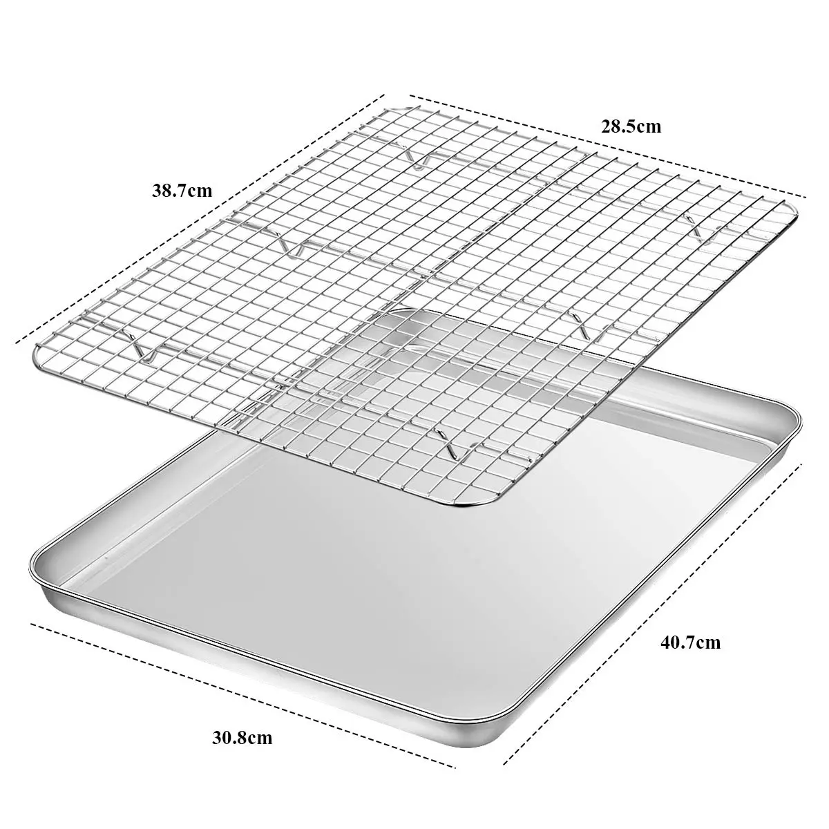 Wildone Stainless Steel Baking Sheet with Rack Set [2 Pans + 2 Racks] 40.7 x 30.8 cm (16 x 12 Inch) | Heavy Duty Non-Toxic Baking & Cooling - view 2