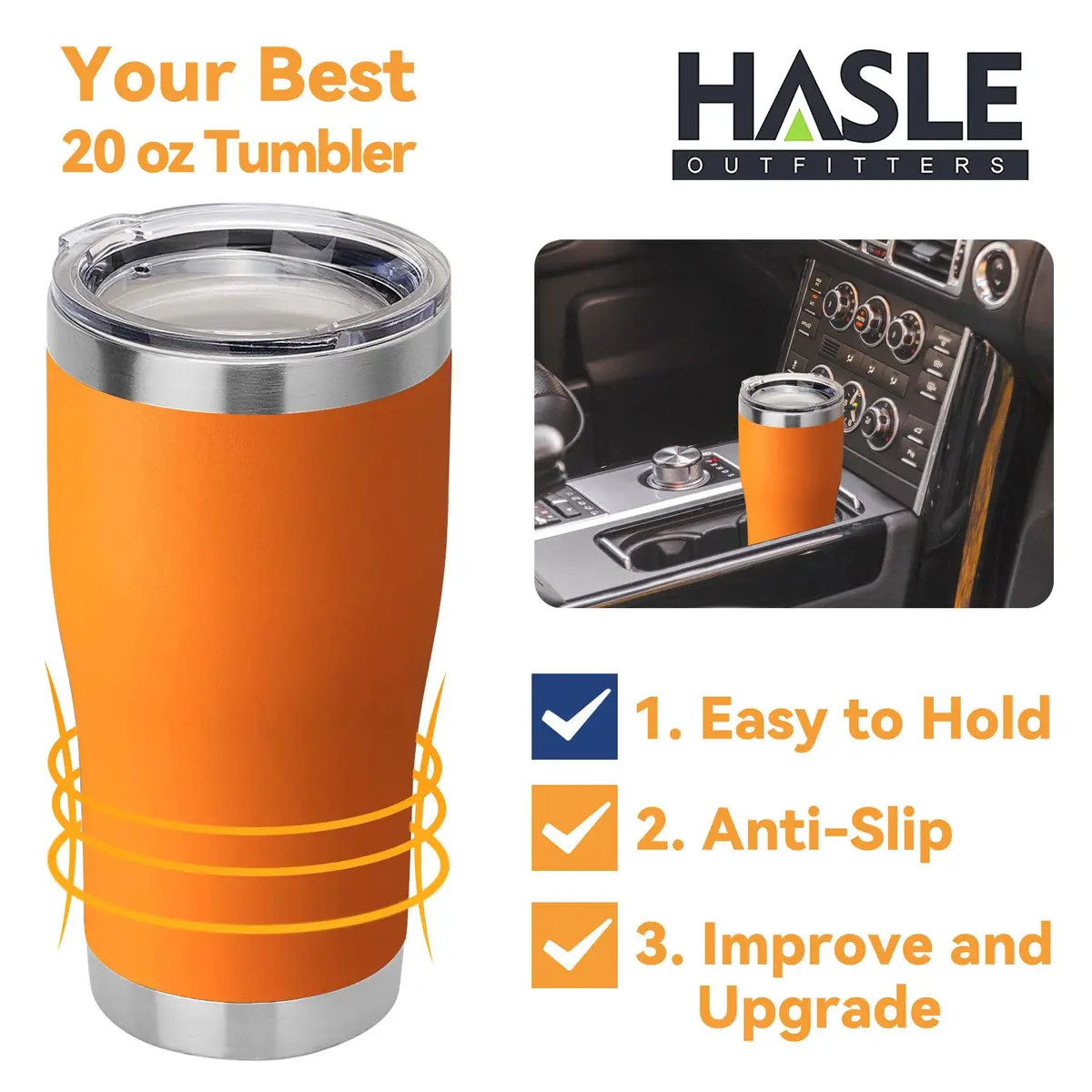 HASLE OUTFITTERS 20 oz Stainless Steel Tumbler with Lid | Vacuum Insulated, Orange, 1 Pack - view 6