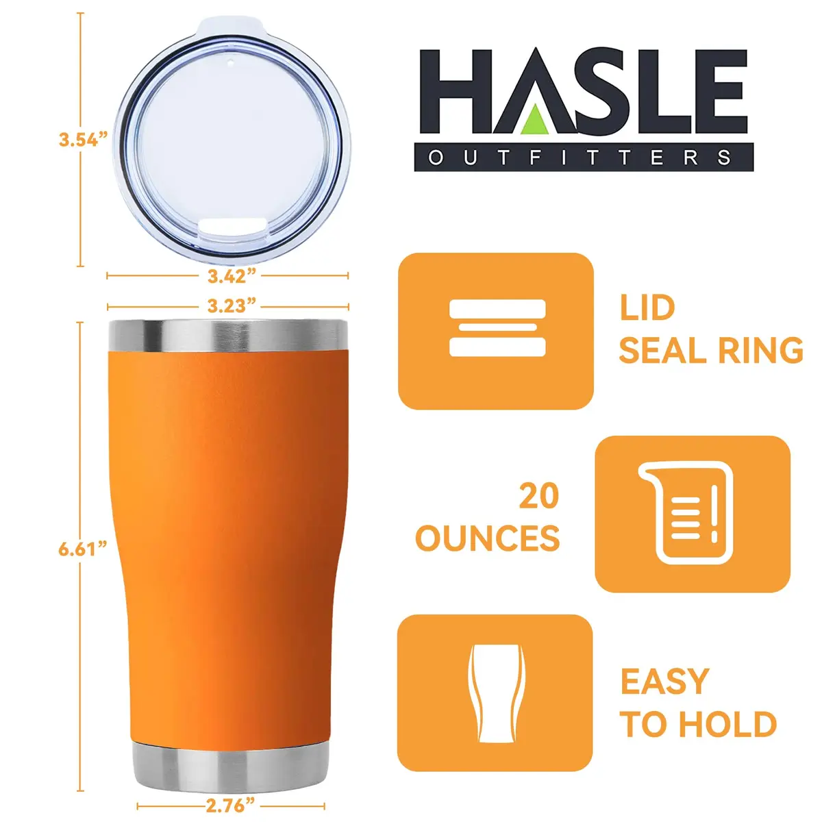 HASLE OUTFITTERS 20 oz Stainless Steel Tumbler with Lid | Vacuum Insulated, Orange, 1 Pack - view 4