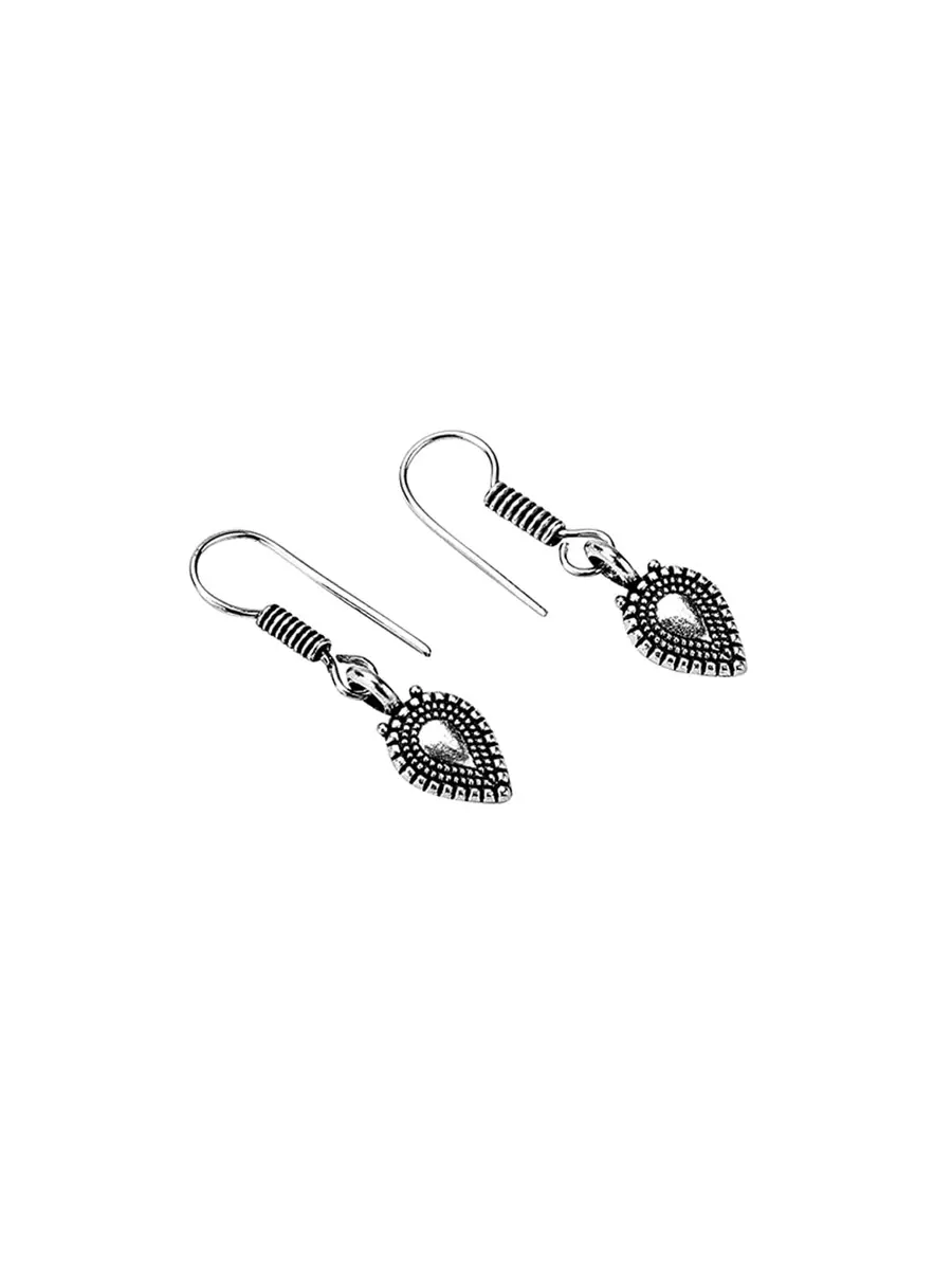 Yellow Chimes Antique Silver Oxidized Ethnic Indian Traditional Leaf Charm Pink Thread Neck Dori Necklace Set with Earrings Jewelry for Women - view 8
