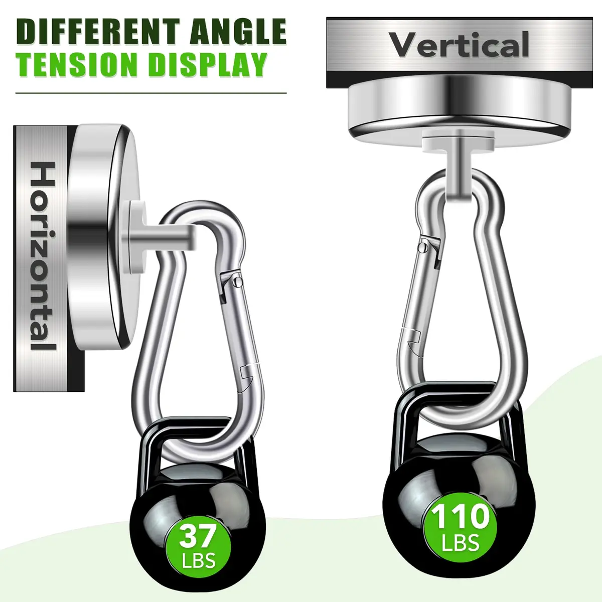 E BAVITE Heavy Duty Magnetic Hooks 110 lbs Capacity | Swivel Carabiner, Neodymium, 4 Pack - view 4
