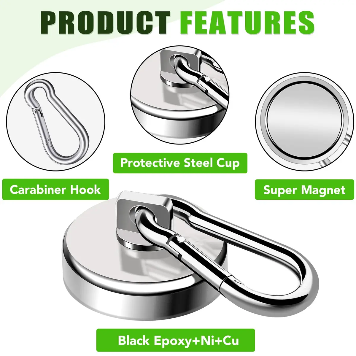 E BAVITE Heavy Duty Magnetic Hooks 110 lbs Capacity | Swivel Carabiner, Neodymium, 4 Pack - view 5