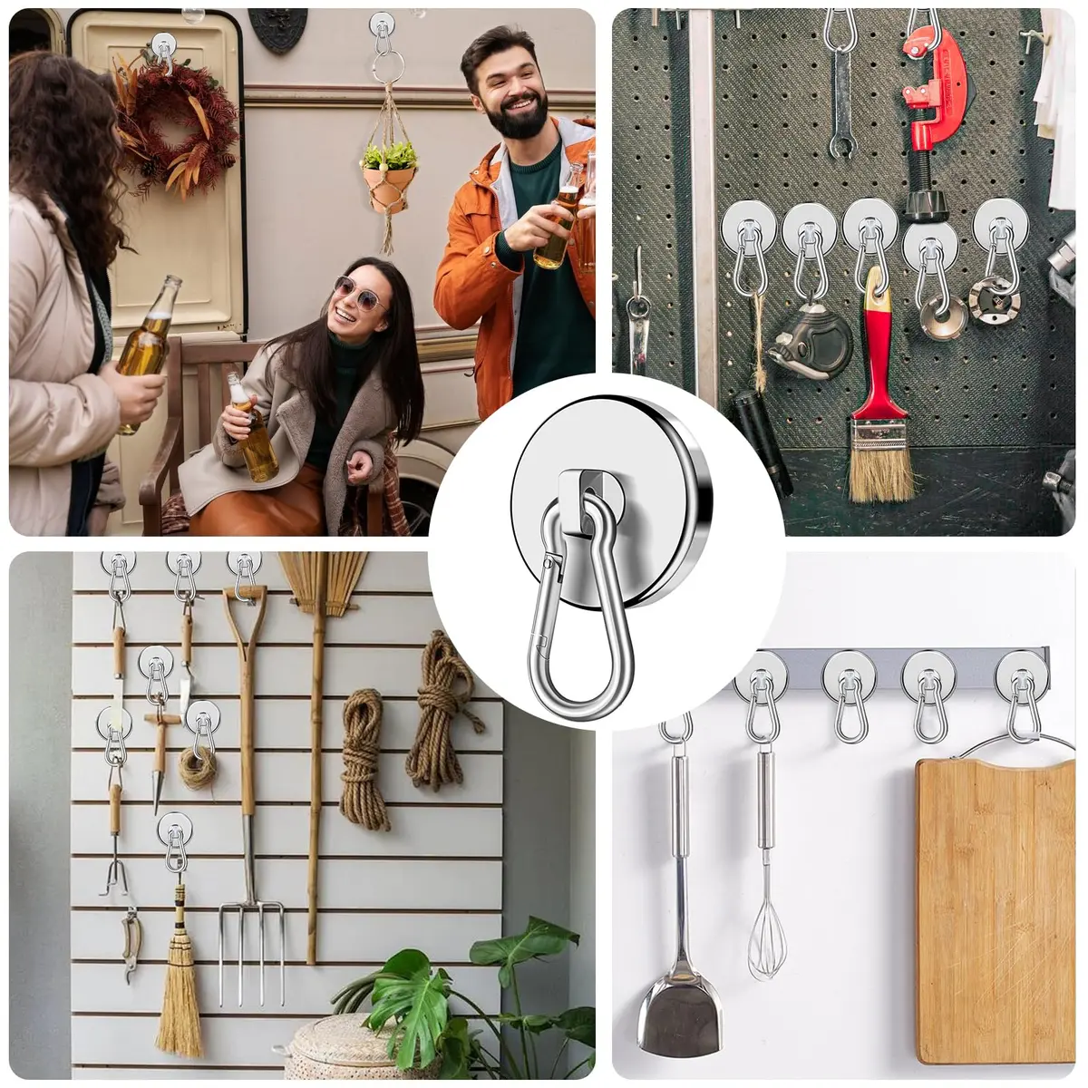 E BAVITE Heavy Duty Magnetic Hooks 110 lbs Capacity | Swivel Carabiner, Neodymium, 4 Pack - view 6