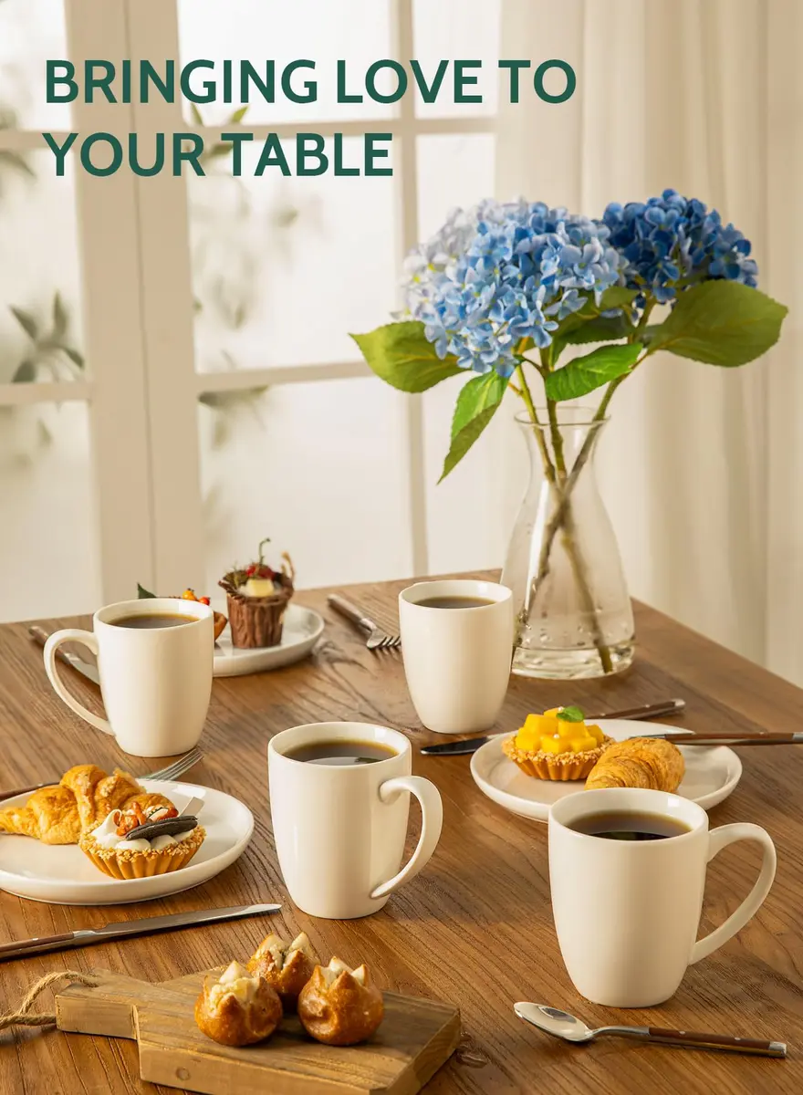 Sweese Porcelain White Coffee Mug 12oz | Set of 6, Dishwasher & Microwave Safe - view 5