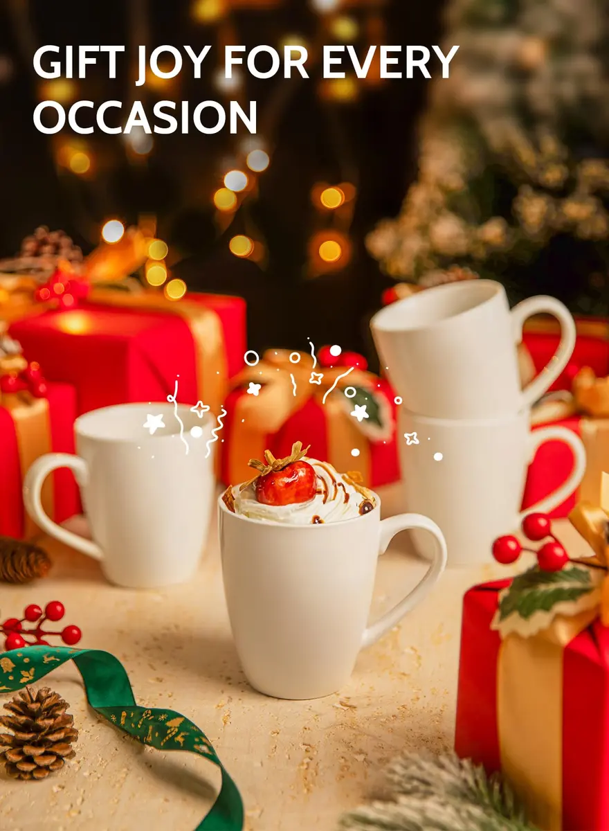 Sweese Porcelain White Coffee Mug 12oz | Set of 6, Dishwasher & Microwave Safe - view 7