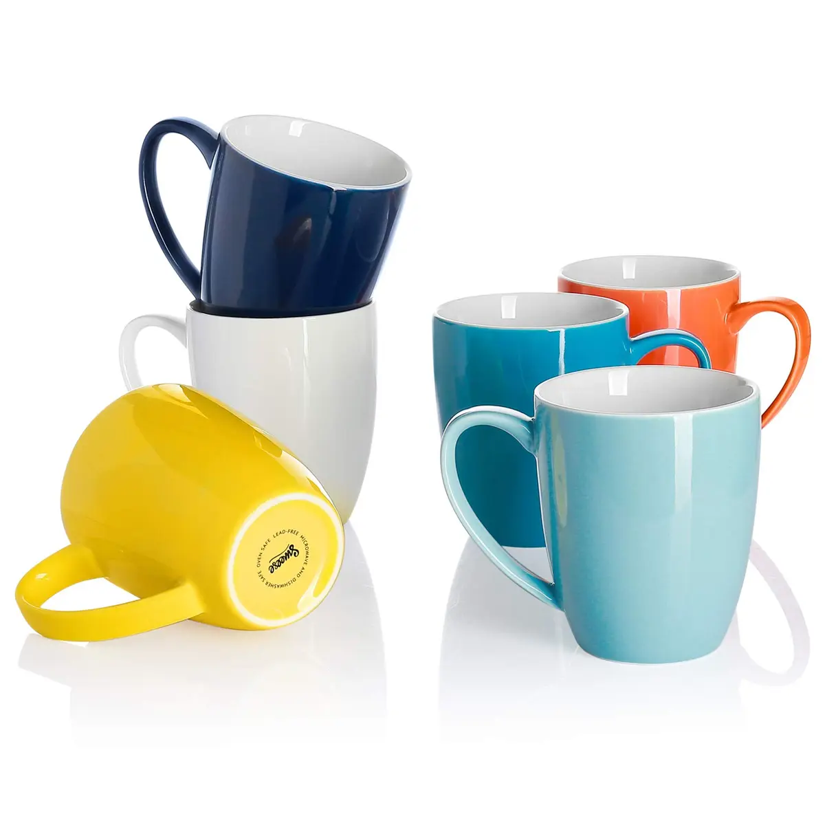 Sweese Porcelain Mug - 12 Ounce for Coffee, Tea, Cocoa & Mulled Drinks | Set of 6, Assorted Colors - main product image