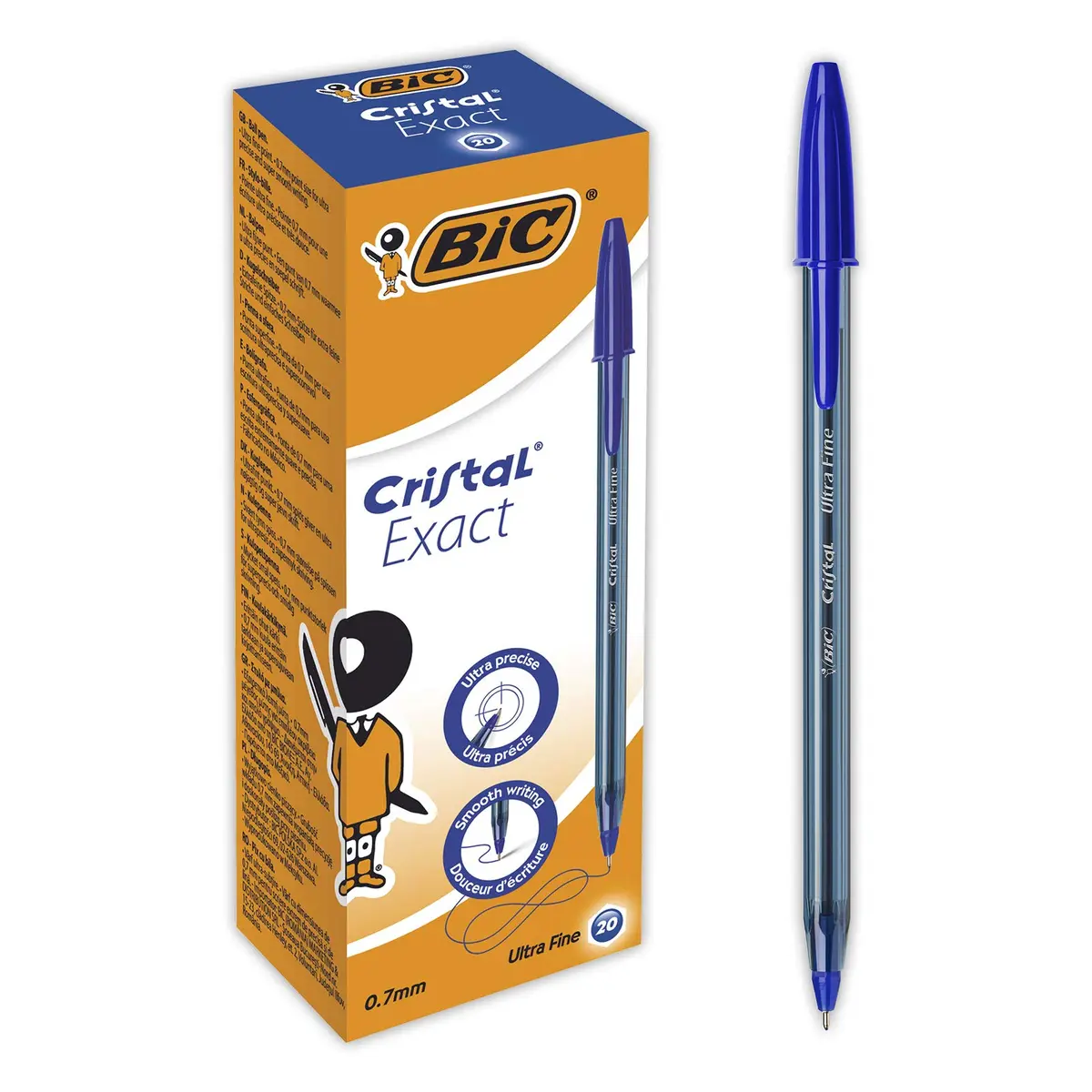 BIC Crystal Exact Fine Point Pens (0.7 mm) - Blue, Box of 20 | Precise, Smooth Writing for Office & School - main product image