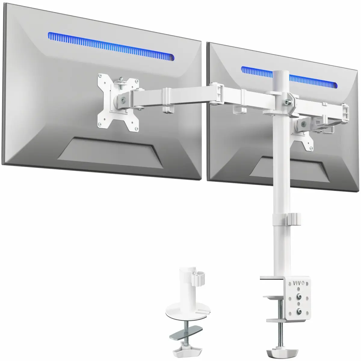VIVO Dual Monitor Desk Mount STAND-V002W | White, Articulating, Adjustable Monitor Arm, Grommet or C-Clamp Mounting, Computer Stand for 2 Monitors, Holds 22 lbs Each - main product image