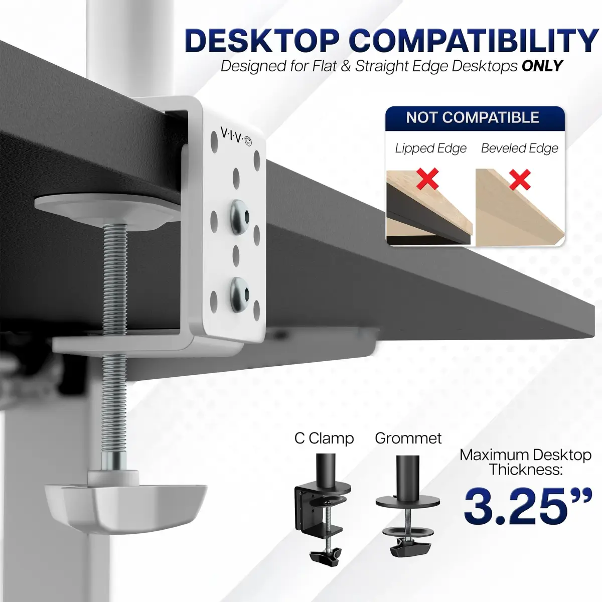 VIVO Dual Monitor Desk Mount STAND-V002W | White, Articulating, Adjustable Monitor Arm, Grommet or C-Clamp Mounting, Computer Stand for 2 Monitors, Holds 22 lbs Each - view 6