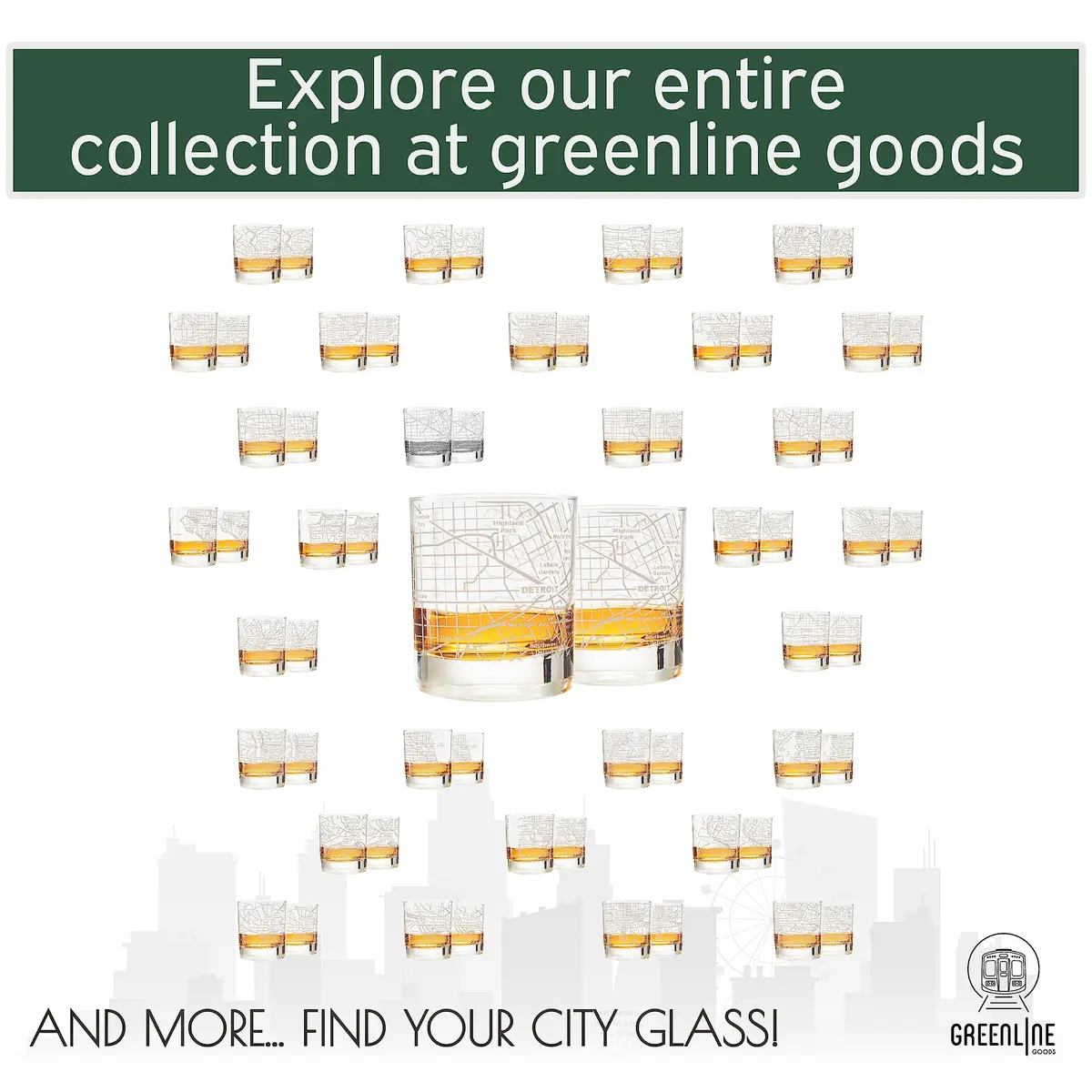 Greenline Goods Detroit Map Etched Whiskey Glasses - 355ml (12 Fl Oz) Set of 2 | Authentic USA Import for Cocktail Lovers - view 6