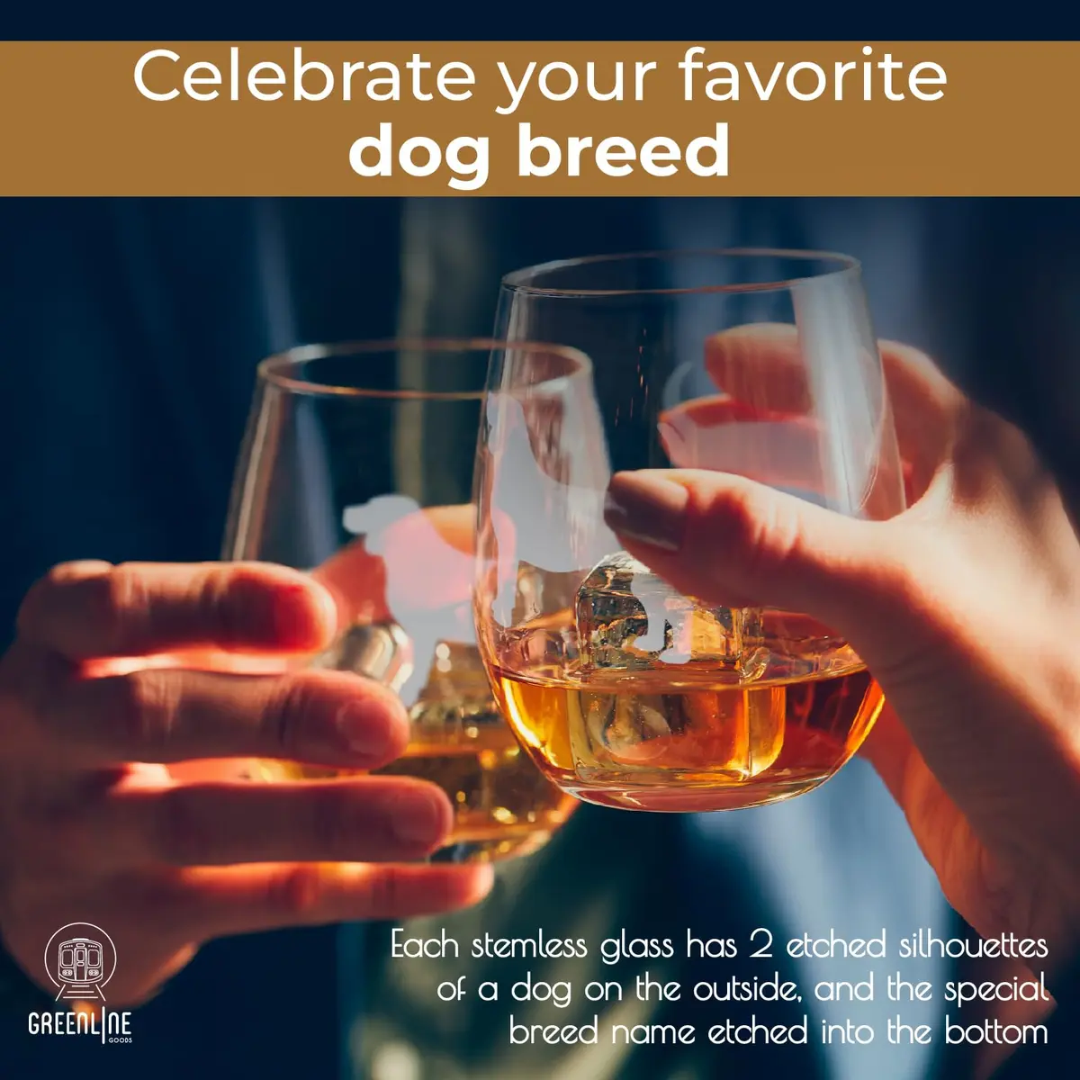 Greenline Goods Beagle Stemless Wine Glasses (Set of 2) | Dog Lover Gift | Hand Etched Breed Name - view 2