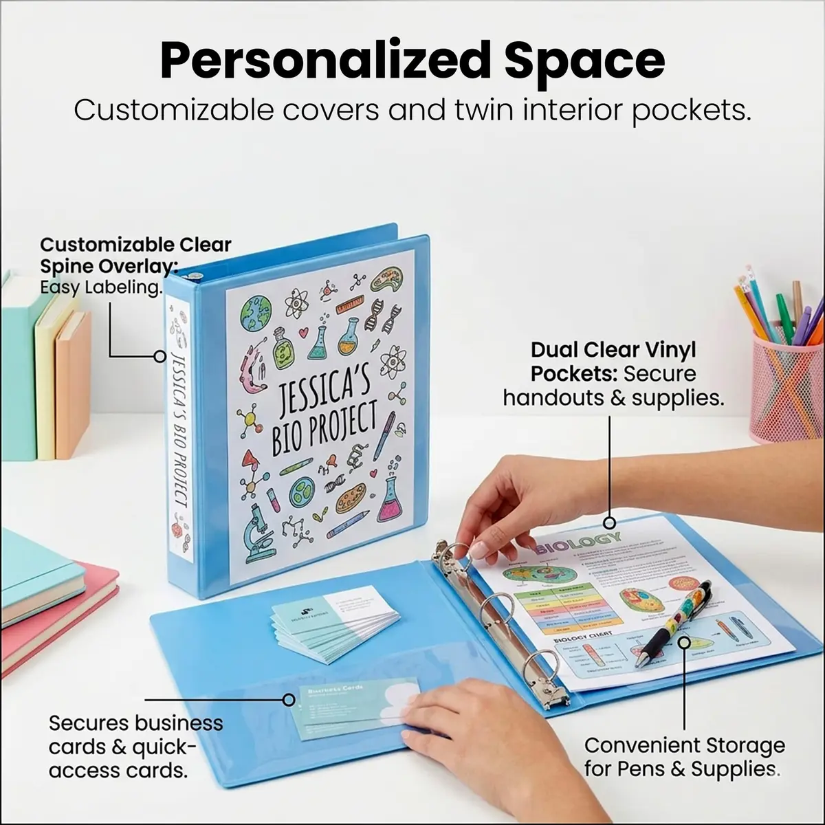 Yoobi 2 Inch 3-Ring Binders, 2 Pockets, PVC-Free, 500 Sheets | Stylish Office & School Organizer - view 5