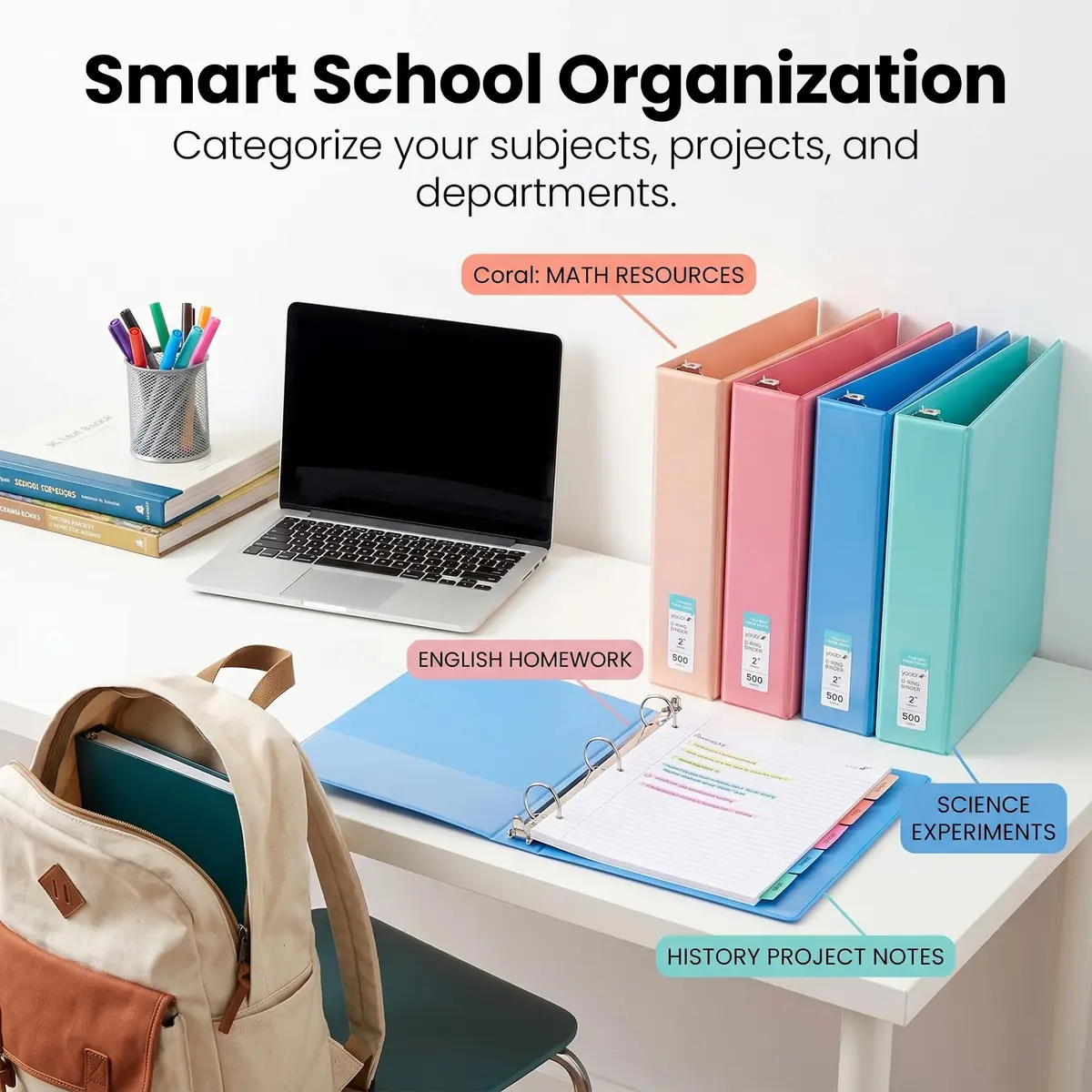 Yoobi 2 Inch 3-Ring Binders, 2 Pockets, PVC-Free, 500 Sheets | Stylish Office & School Organizer - view 3