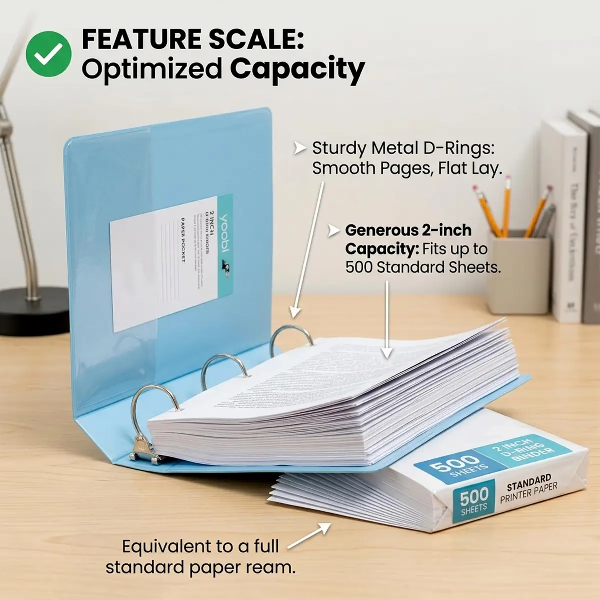 Yoobi 2 Inch 3-Ring Binders, 2 Pockets, PVC-Free, 500 Sheets | Stylish Office & School Organizer - view 4
