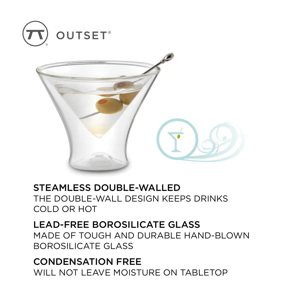 Outset Double Wall Martini Glasses Set of 2, 133ml (4.5 Fl Oz) | Insulated Borosilicate Glassware - view 5