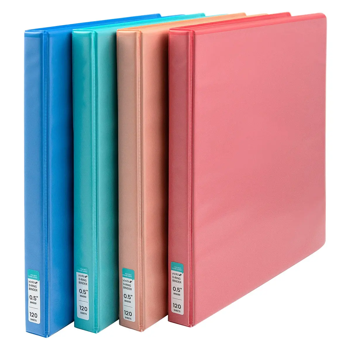 Yoobi 0.5 Inch D-Ring Binders (4-Pack, Multicolor) | 120 Sheet Capacity - main product image