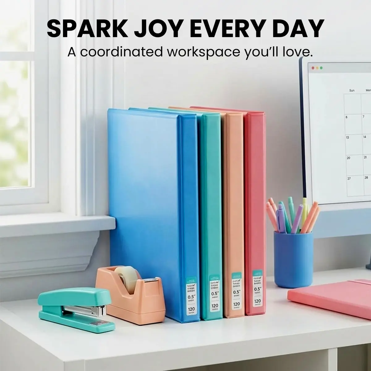 Yoobi 0.5 Inch D-Ring Binders (4-Pack, Multicolor) | 120 Sheet Capacity - view 2