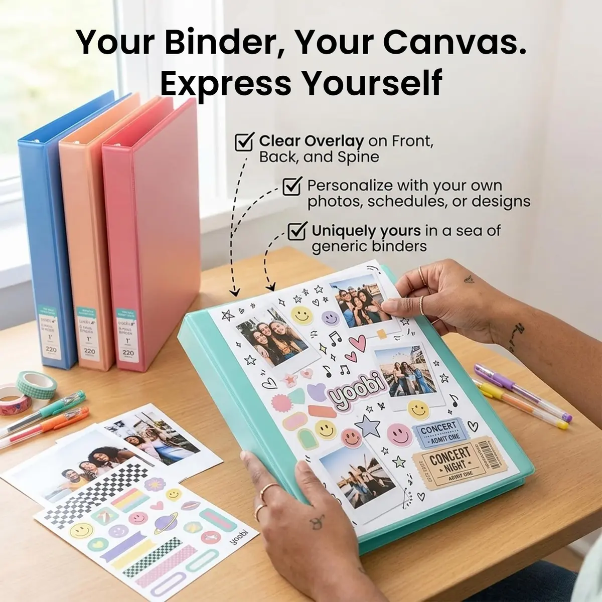 Yoobi 1 Inch D-Ring Binder Set, 4 Pack Multicolor | Holds 220 Sheets - view 5