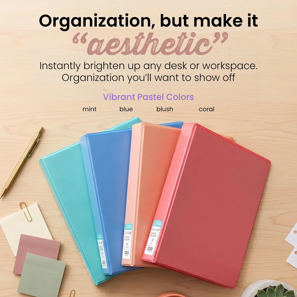 Yoobi 1 Inch D-Ring Binder Set, 4 Pack Multicolor | Holds 220 Sheets - view 4