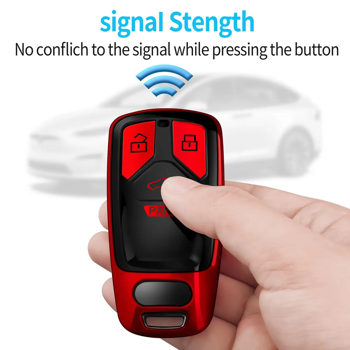 Tukellen for Audi Key Fob Cover with Keychain | Soft TPU Protector Compatible with Audi A4 Q7 TT A3 A6 R8 (Red) - view 6