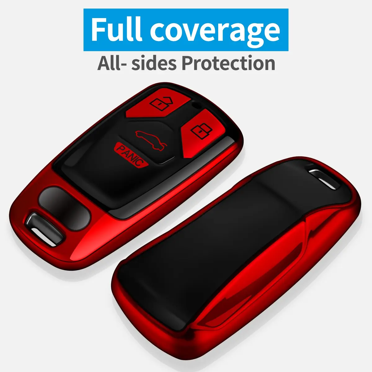 Tukellen for Audi Key Fob Cover with Keychain | Soft TPU Protector Compatible with Audi A4 Q7 TT A3 A6 R8 (Red) - view 4