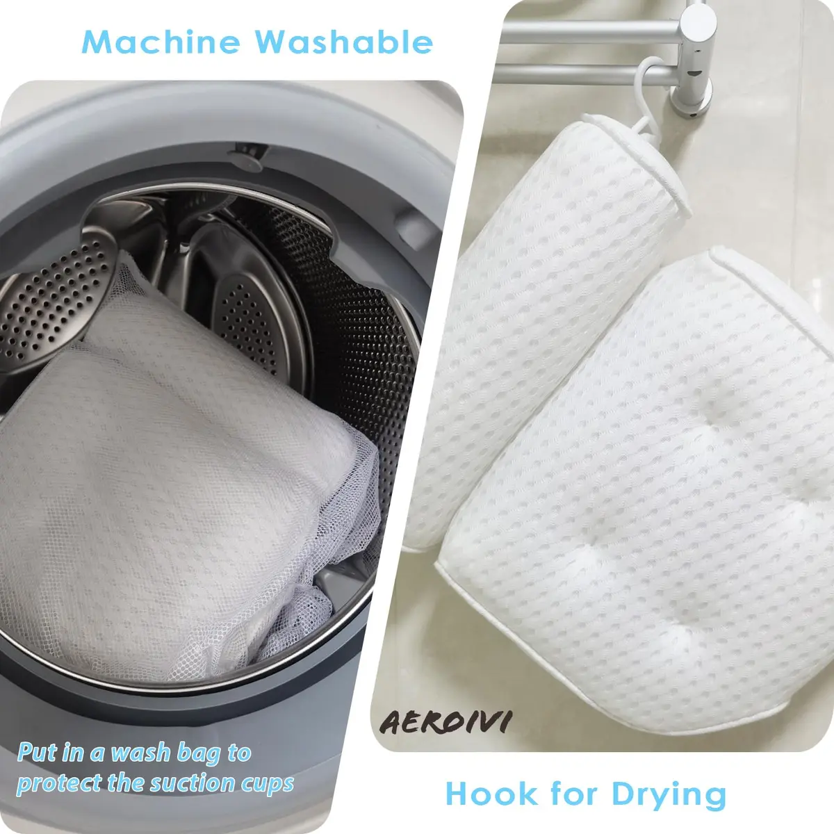 AEROiVi Luxury Bath Pillow for Tub | Soft Mesh Head and Neck Support with 6 Strong Suction Cups, White (1 Count) - view 5