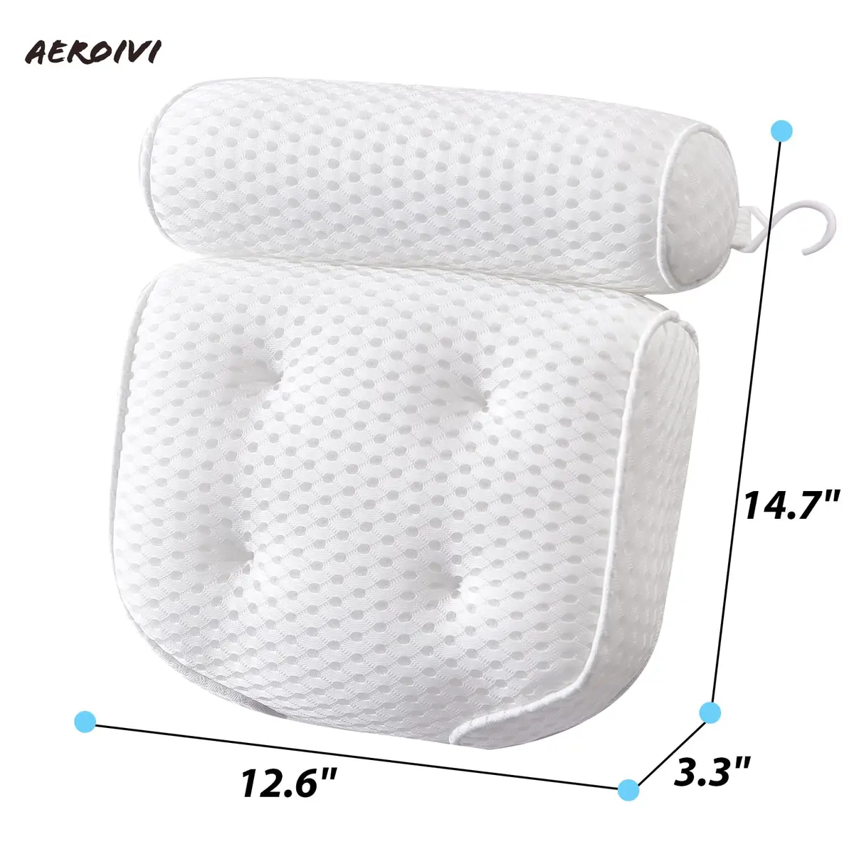 AEROiVi Luxury Bath Pillow for Tub | Soft Mesh Head and Neck Support with 6 Strong Suction Cups, White (1 Count) - view 6