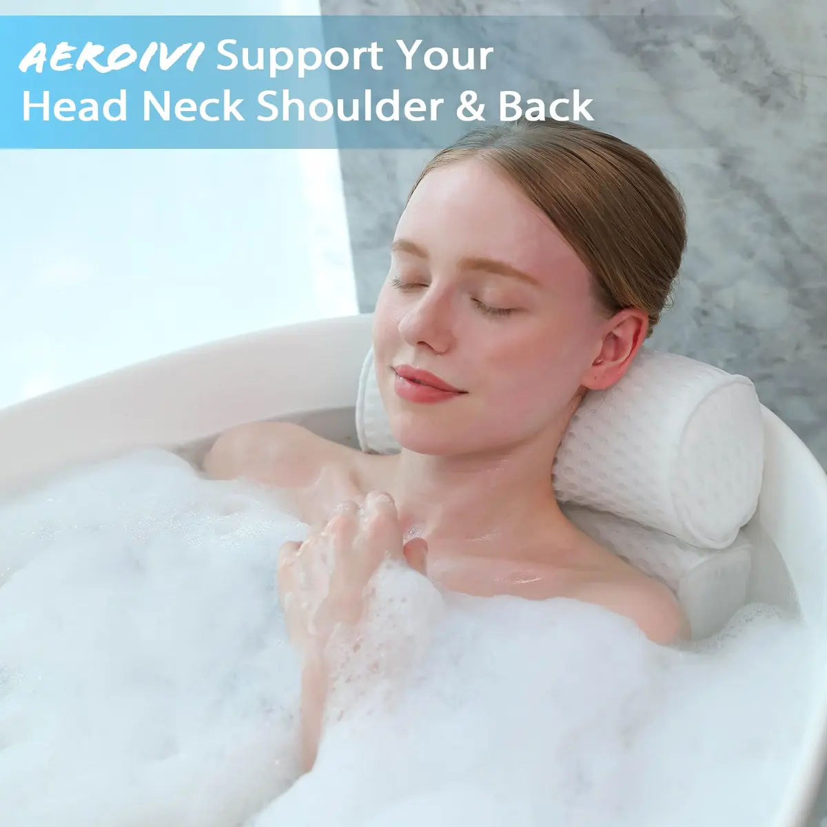 AEROiVi Luxury Bath Pillow for Tub | Soft Mesh Head and Neck Support with 6 Strong Suction Cups, White (1 Count) - view 2