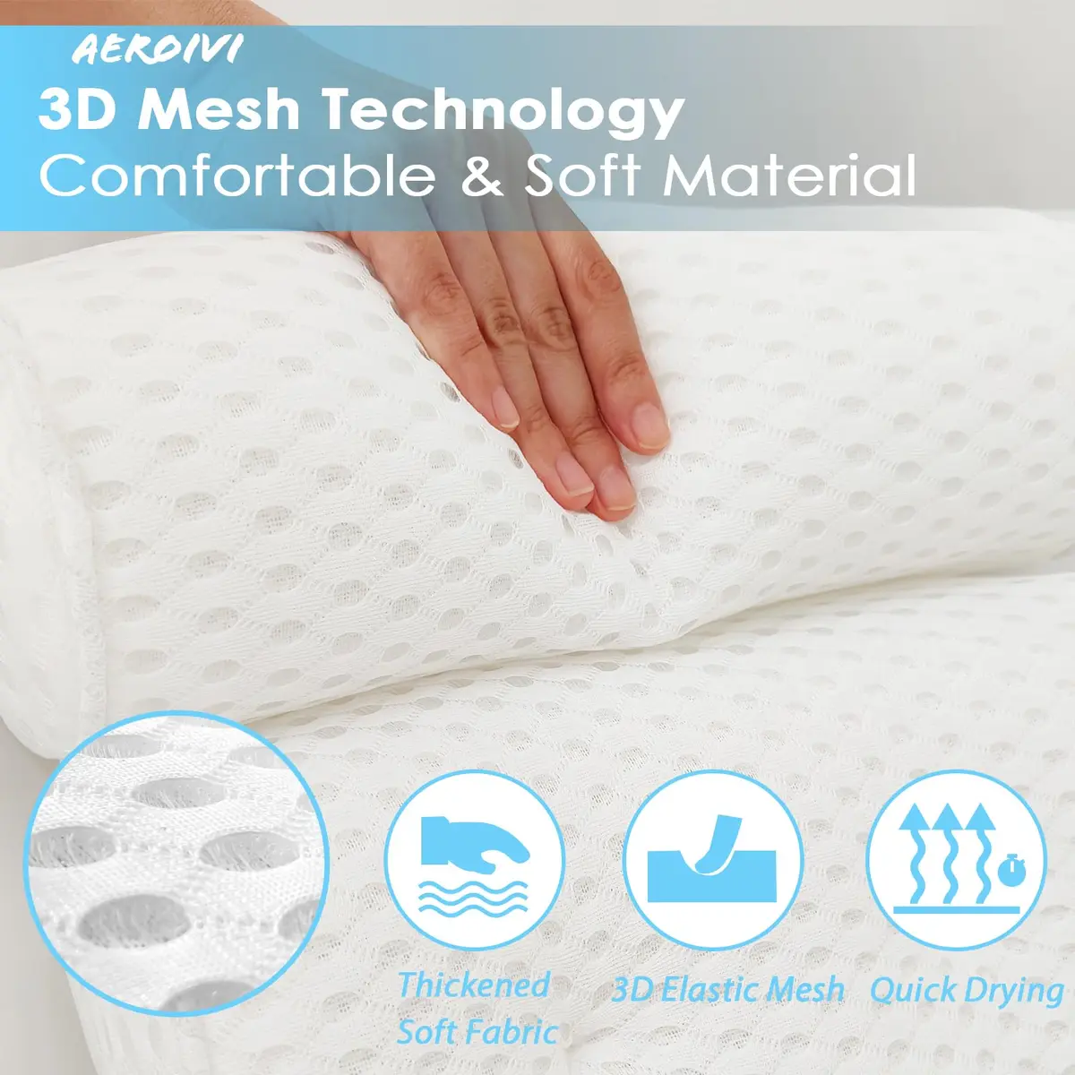 AEROiVi Luxury Bath Pillow for Tub | Soft Mesh Head and Neck Support with 6 Strong Suction Cups, White (1 Count) - view 3