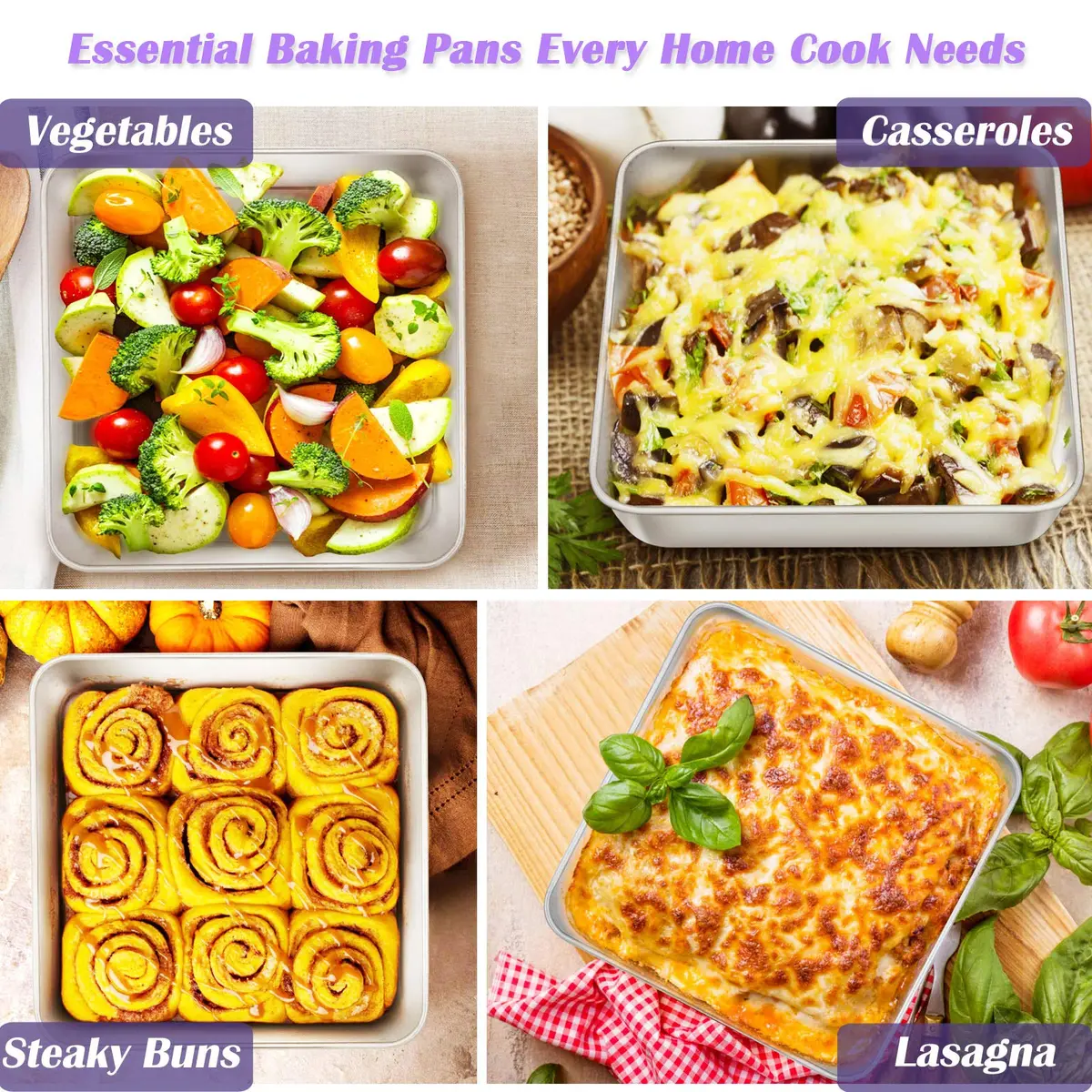 E-far 8 x 8-Inch Stainless Steel Baking Pan Set | Healthy, Durable & Dishwasher Safe - view 7