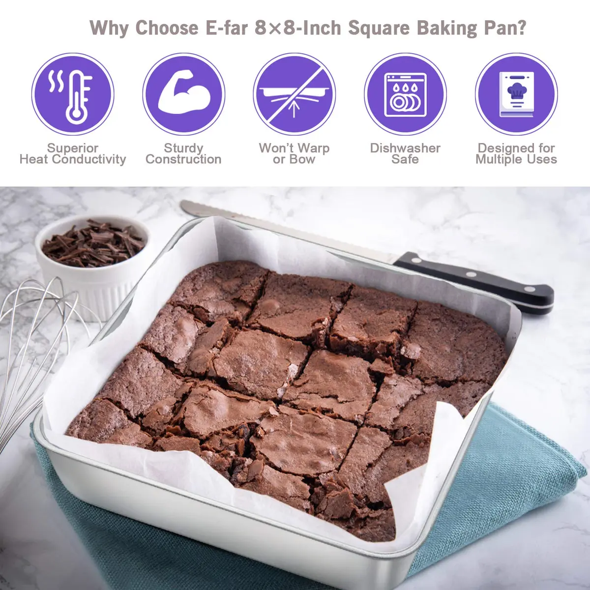 E-far 8 x 8-Inch Stainless Steel Baking Pan Set | Healthy, Durable & Dishwasher Safe - view 4