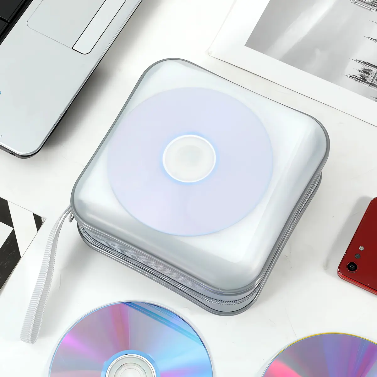 Penxina 40 Capacity CD DVD Case Wallet Holder Portable Disc VCD Heavy Duty Binder Storage Organizer White | Lightweight & Durable - view 5