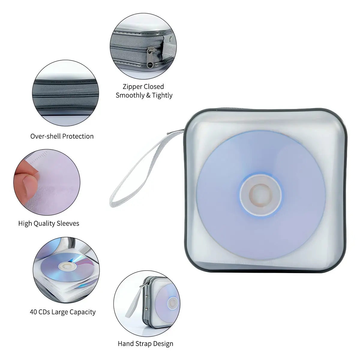 Penxina 40 Capacity CD DVD Case Wallet Holder Portable Disc VCD Heavy Duty Binder Storage Organizer White | Lightweight & Durable - view 3