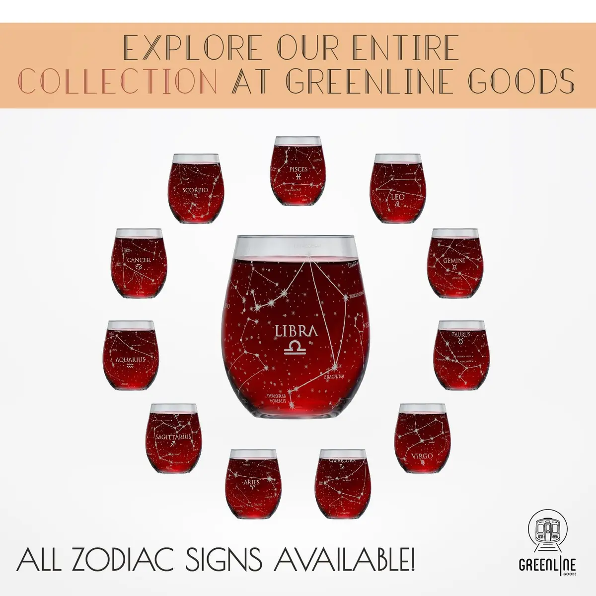 Greenline Goods Libra Zodiac Stemless Wine Glasses 15 oz | Astrology Sign Glassware - view 6