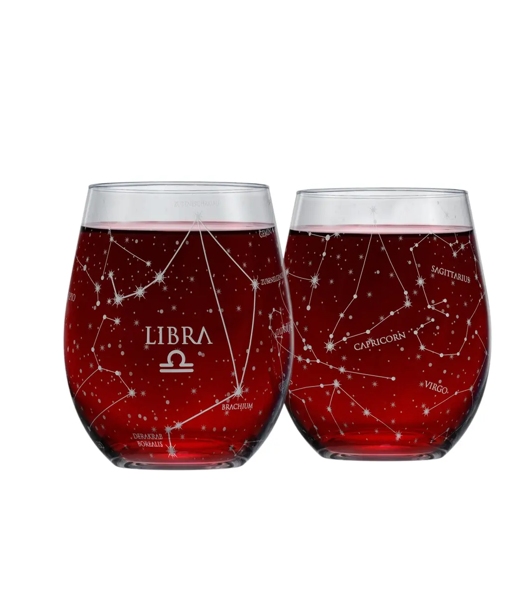 Greenline Goods Libra Zodiac Stemless Wine Glasses 15 oz | Astrology Sign Glassware - main product image