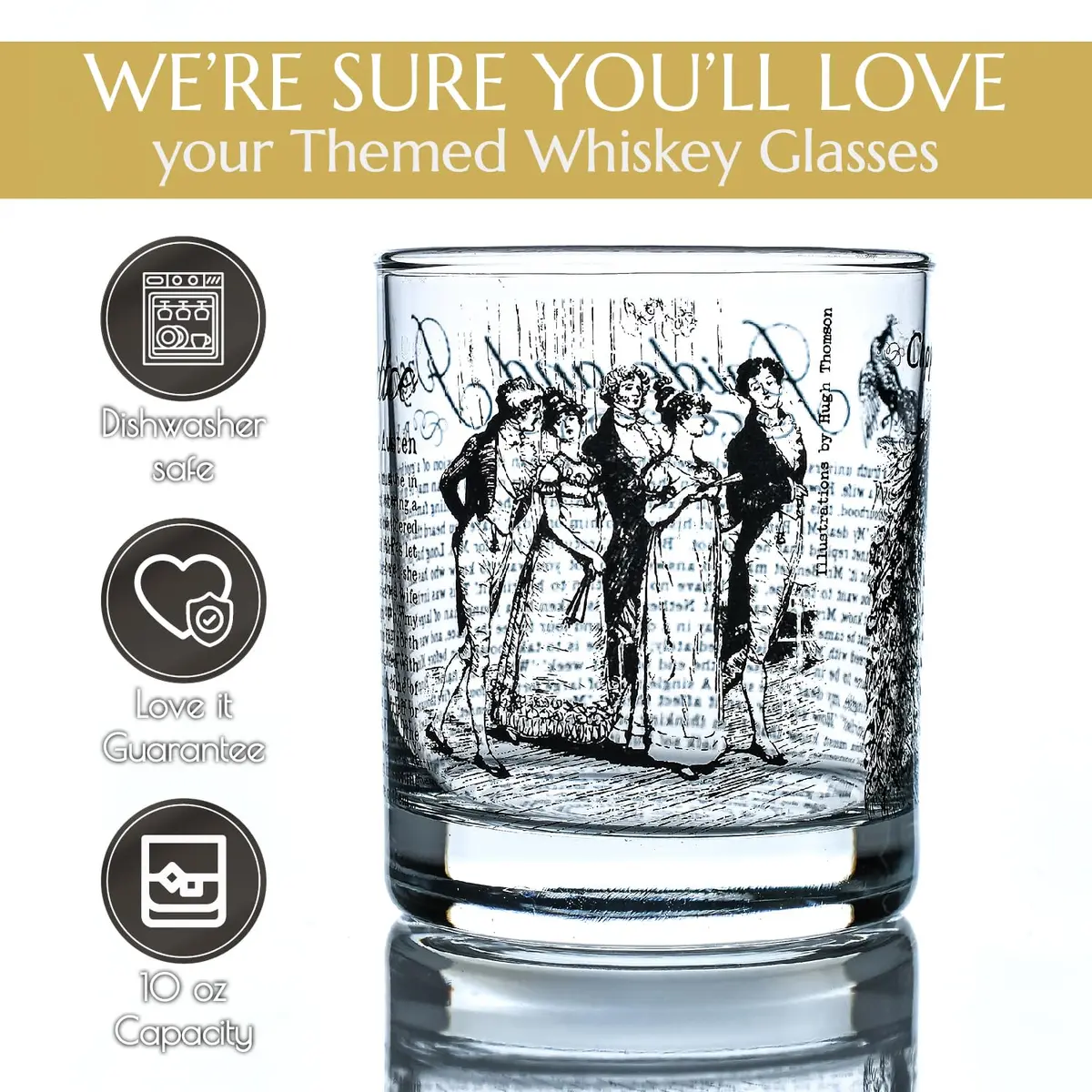 Greenline Goods Pride and Prejudice Whiskey Glasses Set of 2 | 296 ml (10 fl oz) Rocks Glass - view 5