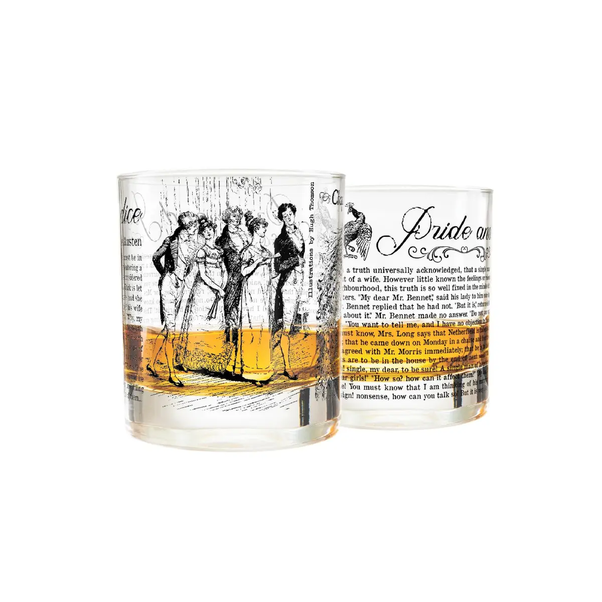 Greenline Goods Pride and Prejudice Whiskey Glasses Set of 2 | 296 ml (10 fl oz) Rocks Glass - main product image