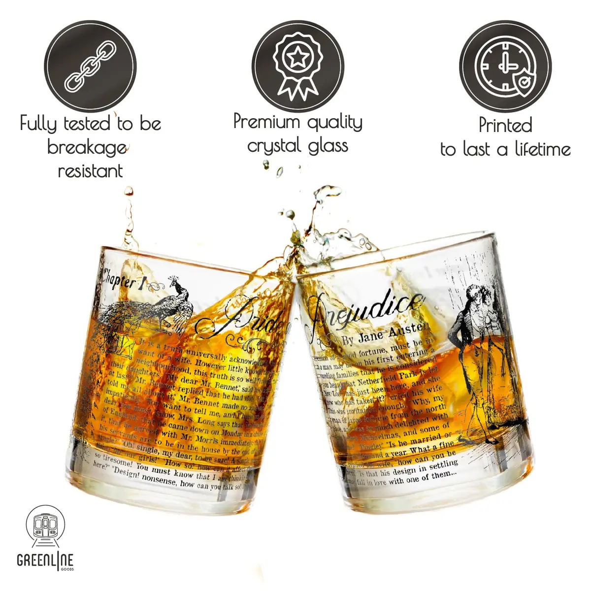 Greenline Goods Pride and Prejudice Whiskey Glasses Set of 2 | 296 ml (10 fl oz) Rocks Glass - view 3