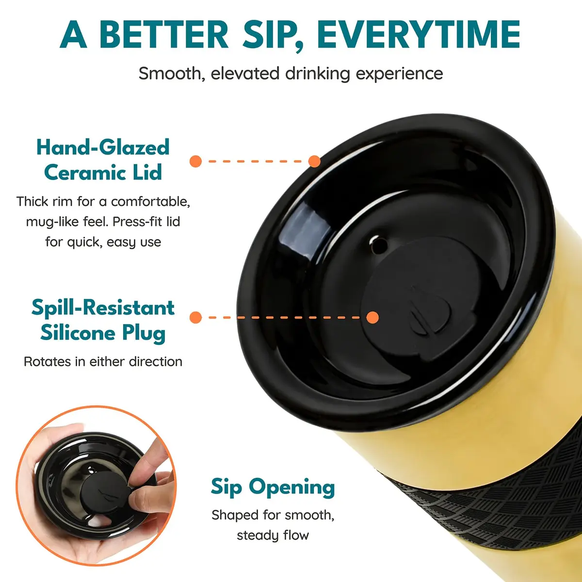 Elemental Artisan 16oz Triple-Wall Insulated Coffee Tumbler w/Ceramic Lid | Keeps Drinks Hot 6 Hrs, Cold 18 Hrs - view 2