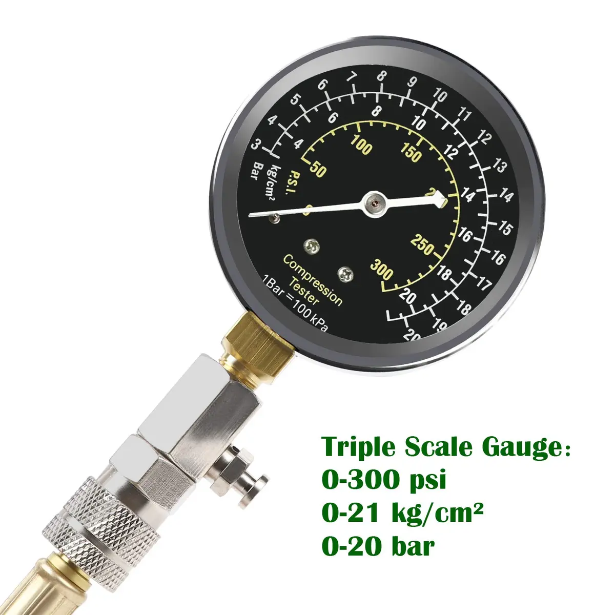 BETOOLL 8pcs Petrol Engine Cylinder Compression Tester Kit | Durable Brass Adapters & Triple Range Gauge - view 2