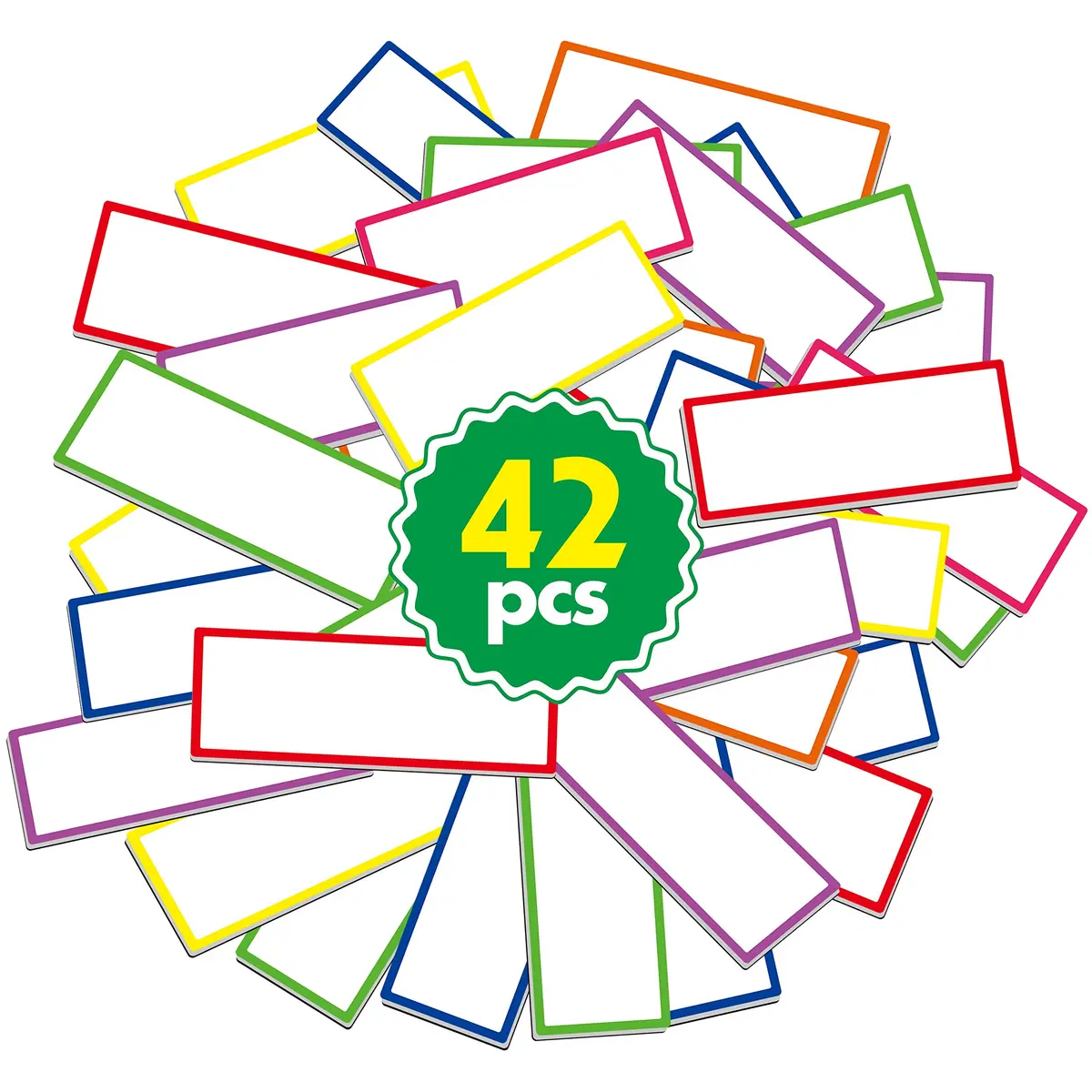 SpriteGru Magnetic Name Tag Labels 42 pcs | Bright Colors for Whiteboards & Chores - main product image