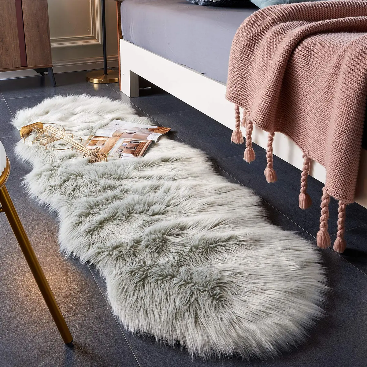 EasyJoy Ultra Soft Fluffy Shaggy Area Rug Faux Fur 61cm x 183cm (2 x 6 ft) | Machine Made for Living Rooms & Bedrooms - main product image