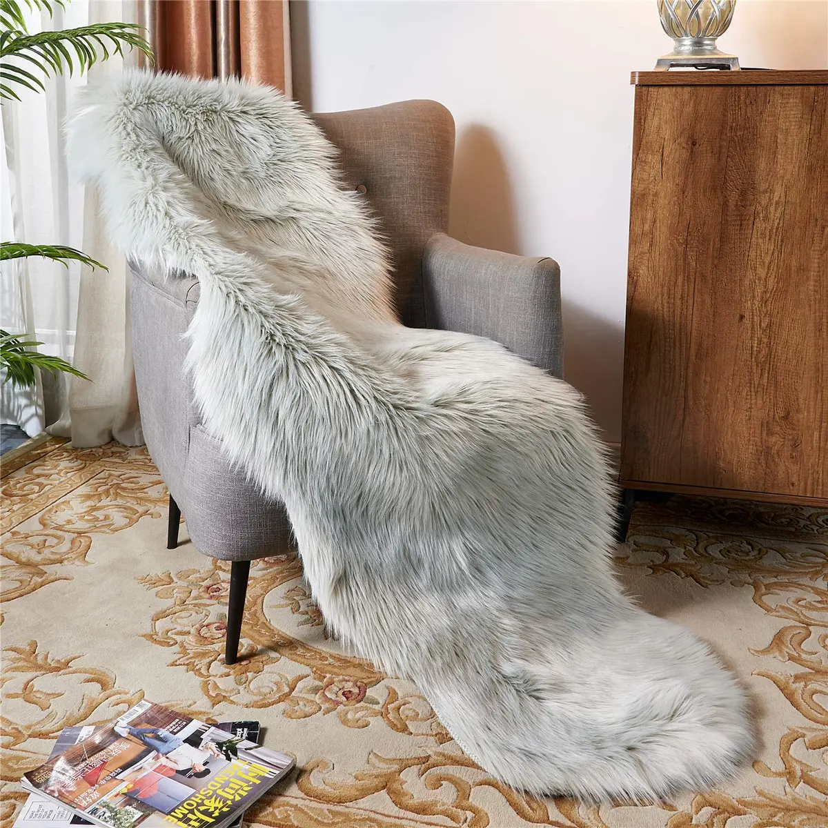 EasyJoy Ultra Soft Fluffy Shaggy Area Rug Faux Fur 61cm x 183cm (2 x 6 ft) | Machine Made for Living Rooms & Bedrooms - view 2